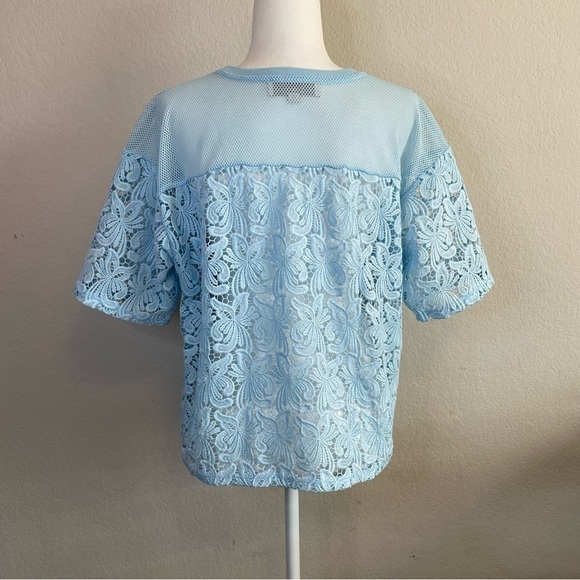 Loft Ann Taylor Loft Lace Blossoms Crop Tee Blue Blogger Favorite Size Large - Picture 3 of 8